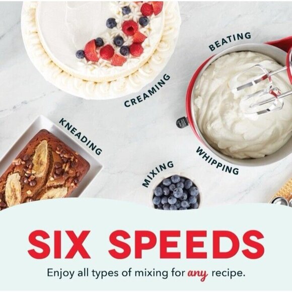Red Stand Mixer Dash 6 Speed Baking Mixer with 3 QT Stainless Steel Mixing Bowl - Picture 3 of 7